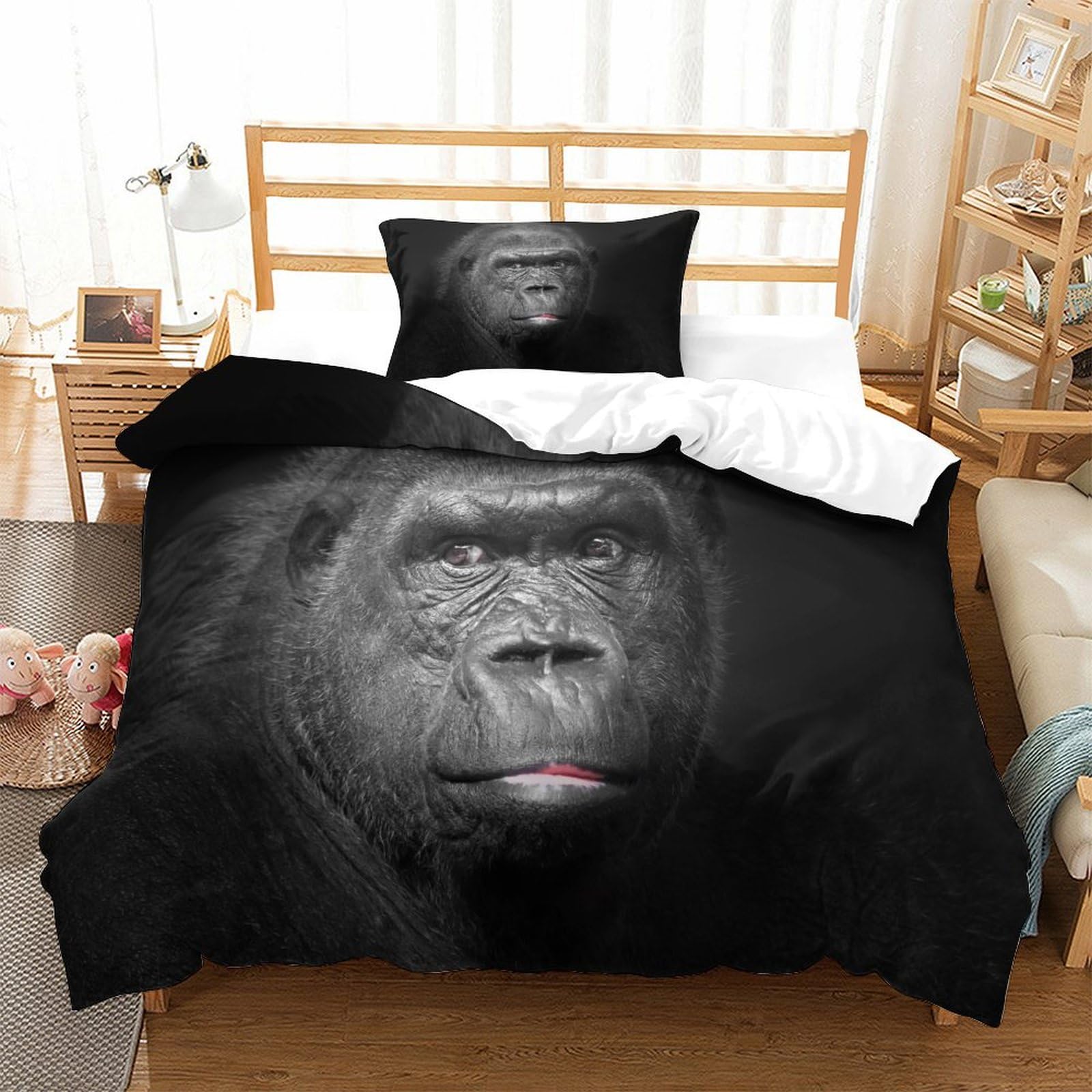 P1S9U7W5Y Realistic Animal 3D Printed Duvet Cover Set 3pcs Microfiber Gorilla Bedding Set Single