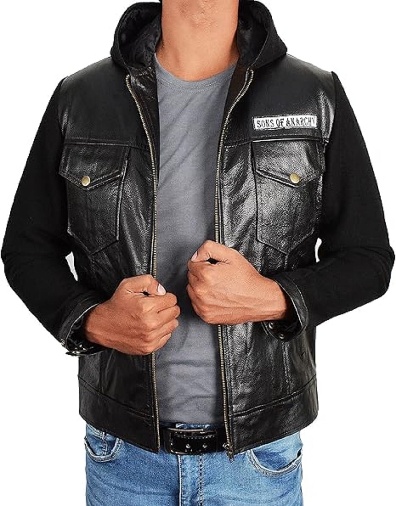 Chalecos y sudadera con capucha de piel para hombre, diseño de Hijo de la Anarquía Biker Club California