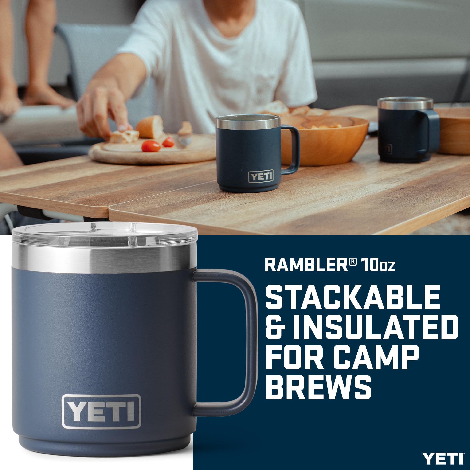 YETI Rambler Stackable Cup with Durasip Ceramic Lining, Vacuum Insulated Stainless Steel Cup with Magslider Lid, Navy, 10 oz (295 ml)