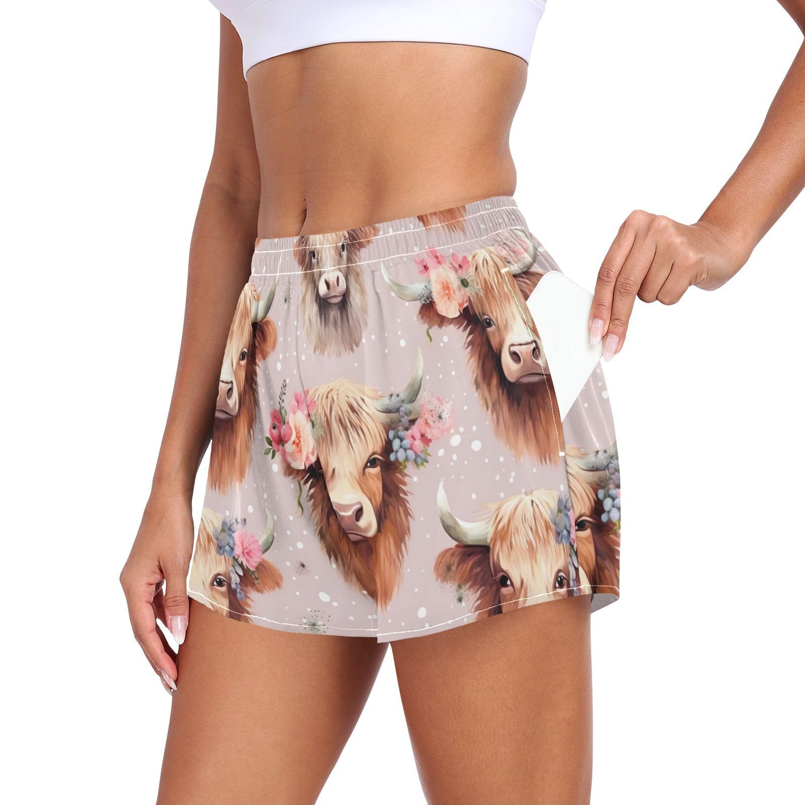 UMIRIKO Women's Running Shorts Highland Cow Women's Athletic Shorts with Pockets XL 202a7896
