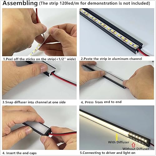 Miniatura 14 de Paquete de 6 tiras LED de aluminio montadas en superficie de 16 pulgadas con difusor anti UV, mejora tu iluminación con estilo y funcionalidad