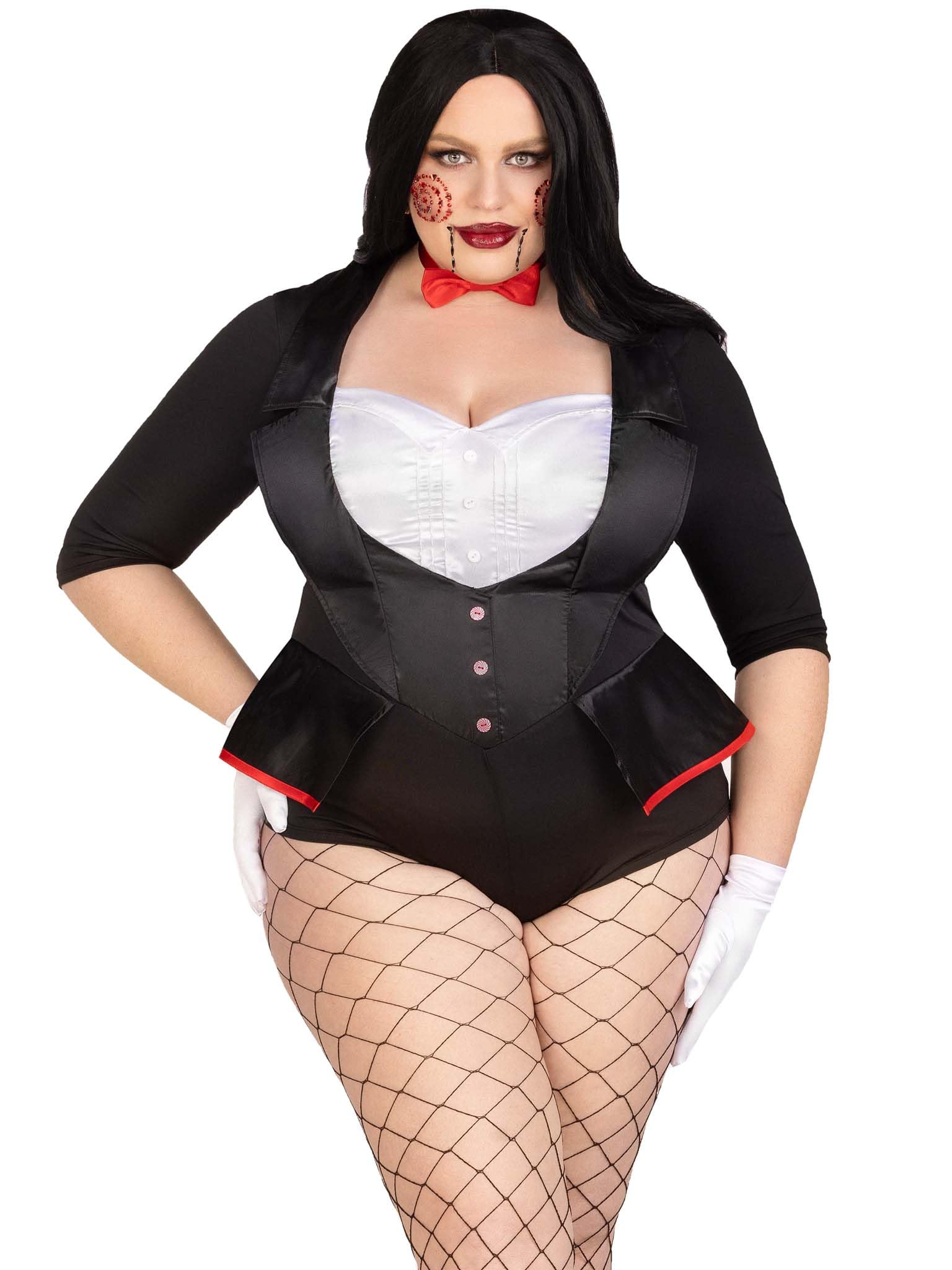 Leg Avenue 87154X 00709 2 Pc Pretty Puppet Halloween Costume With Bow Tie Outfit, Women, Black, White, 3X-4X