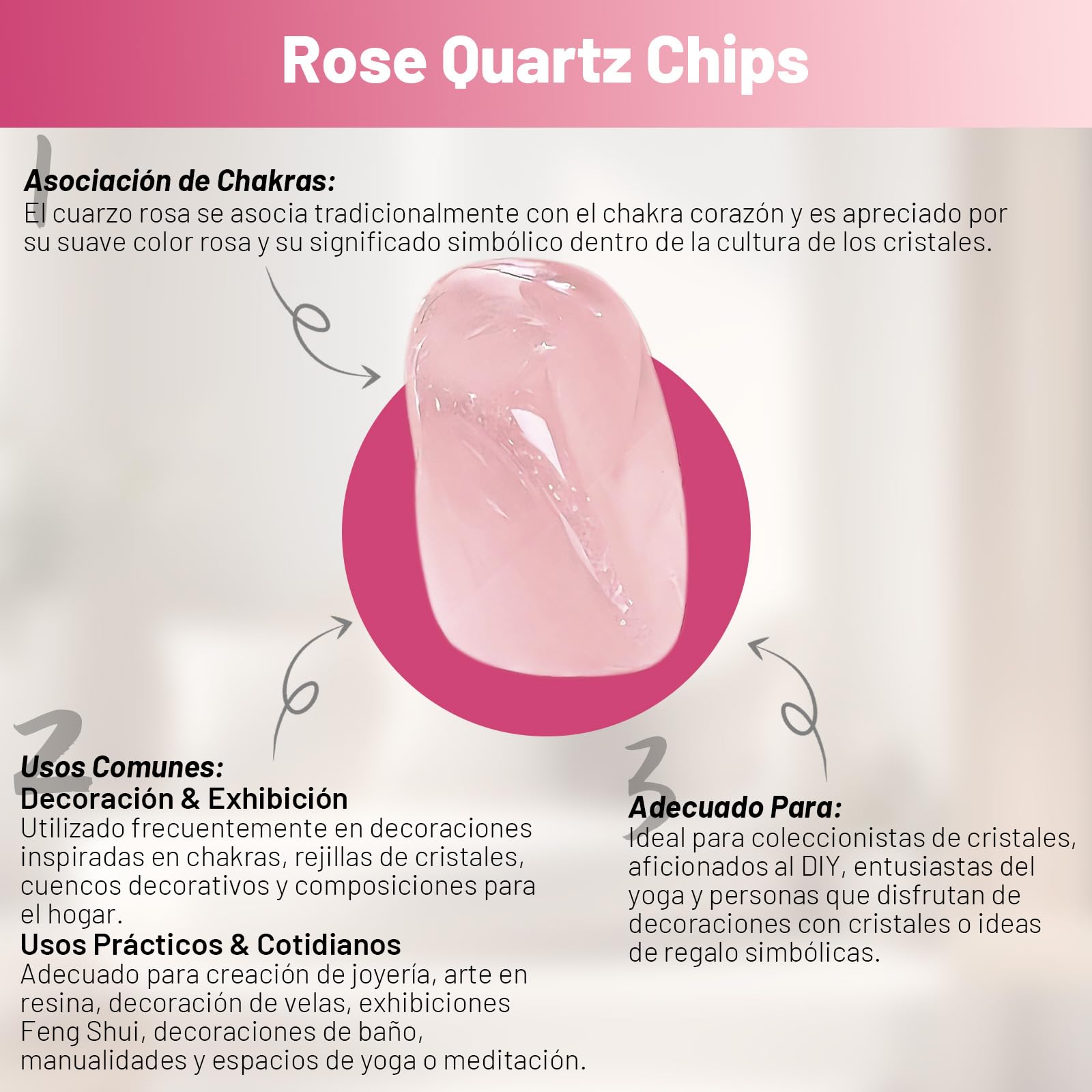 500g Chips de Cristal Natural de Cuarzo Rosa Triturado - Chips de Cristales de Sanación de Cuarzo Rosa a Granel, Gemas de Cristal Triturado para Manualidades, Hermoso Paquete para Regalo