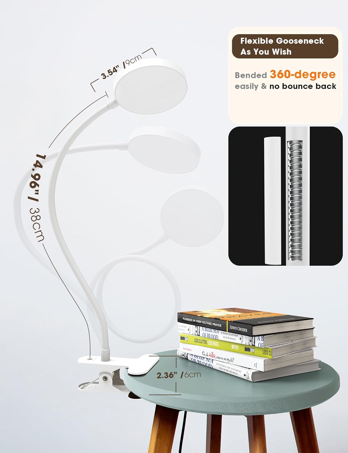 Bed Lamp Clip on Light 8W 66 LED Reading Light for Bed, 5 Colors 10 Brightness Dimmable, Eye Caring Metal Reading Lamp, Clip lamp for Bed Headboard Desk Home Office Dorm(White)