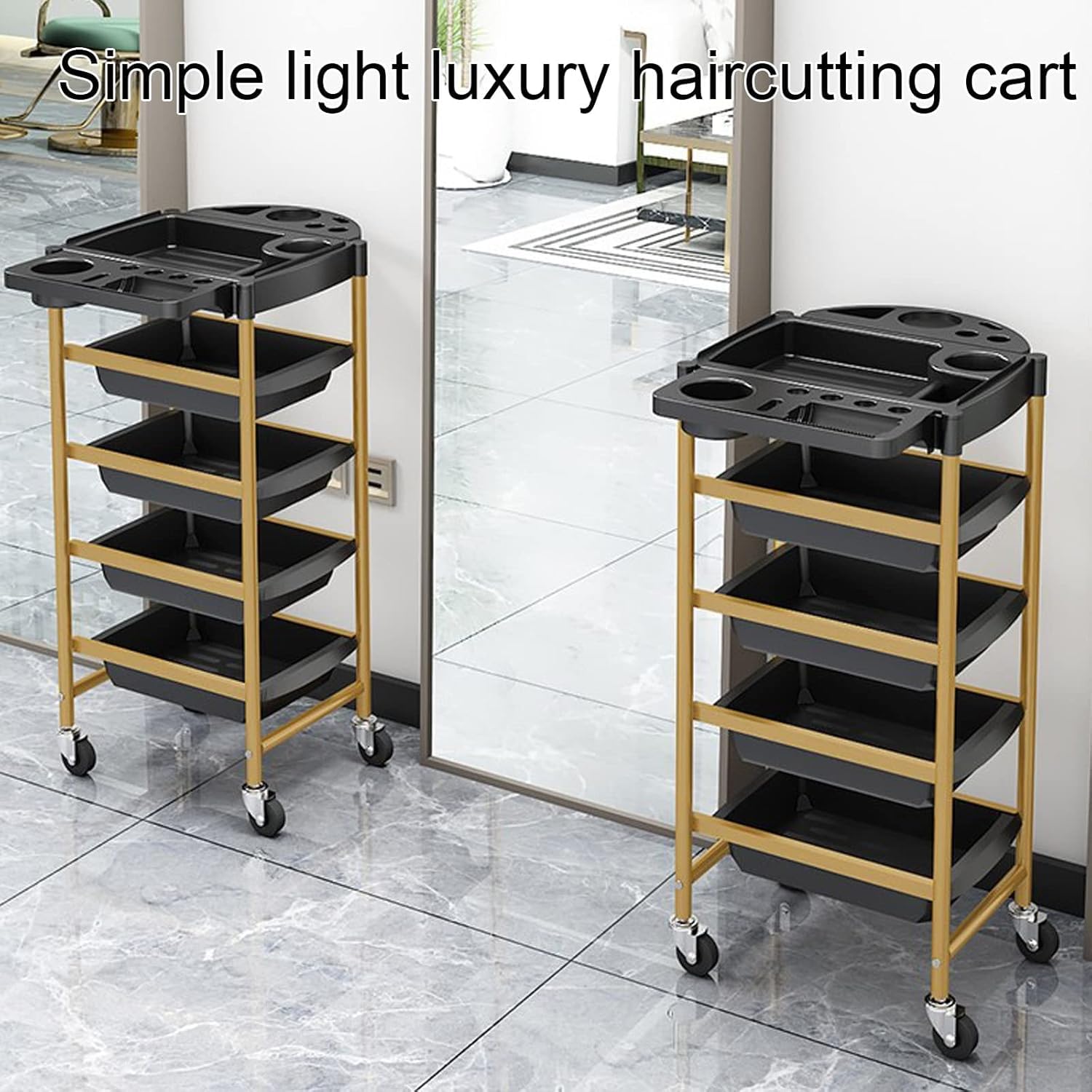 Carrito de almacenamiento rodante de 5 niveles con bandeja plegable y estante para secador de pelo para organización de salón, carrito de almacenamiento de herramientas
