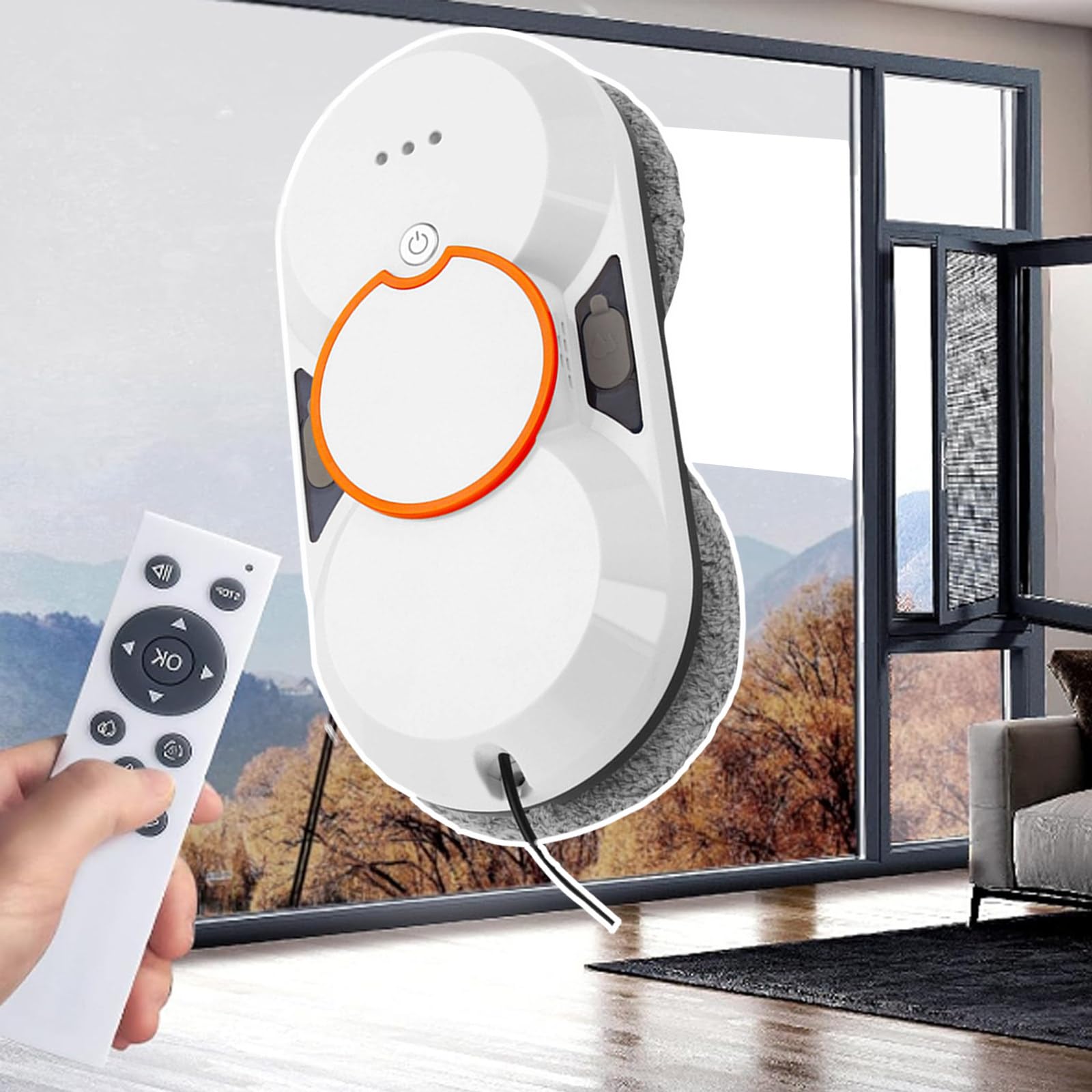 Robot Nettoyeur de vitres Automatique, Nettoyeur de vitres Intelligent 5600 Pa, Double Jet d'eau/télécommande, pour intérieur/extérieur, Verre et miroirs, Blanc