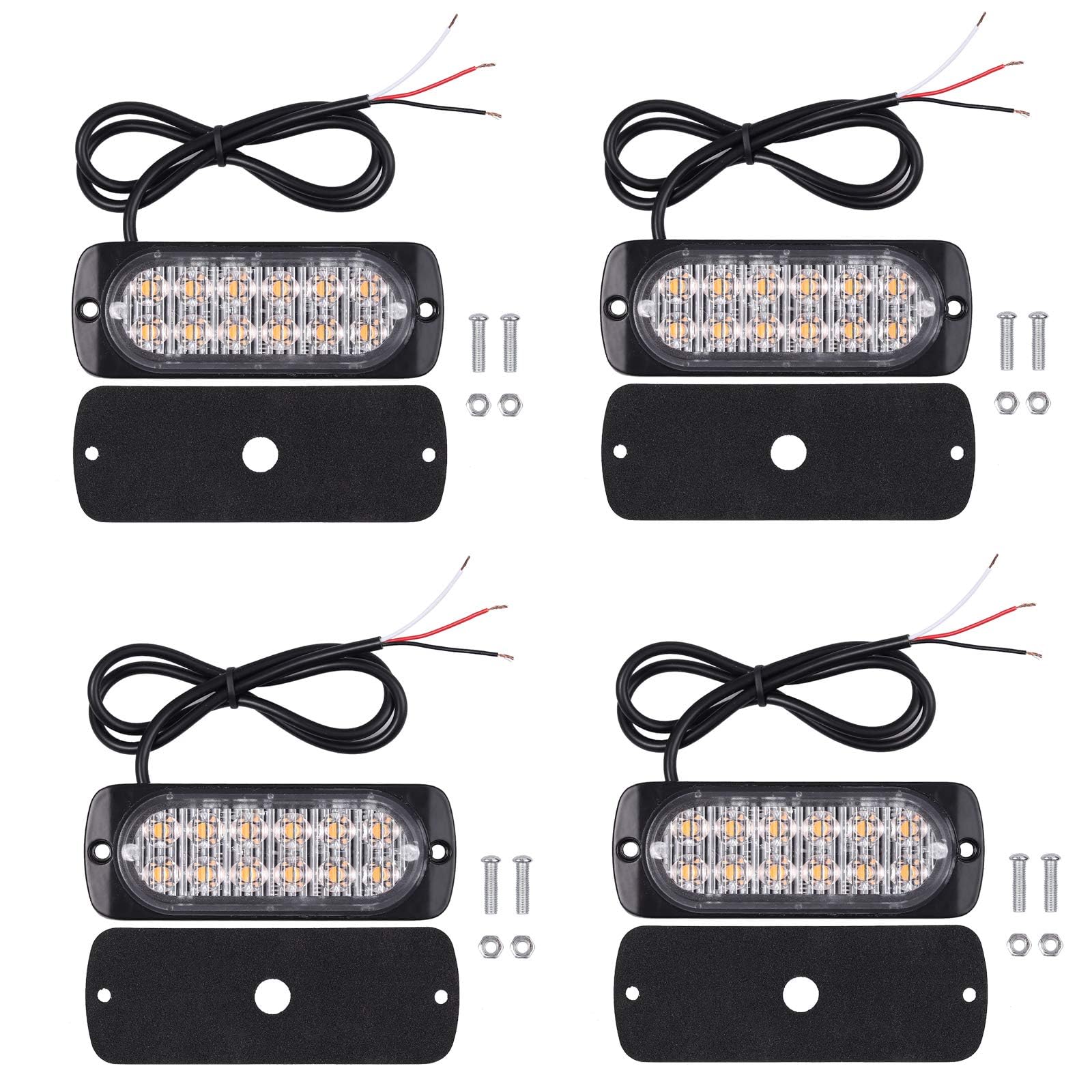 EYPINS 4X 12 LED Frontblitzer, Blinklicht Stroboskop Warnlicht Warnleuchte Notfall Warnung Blitzer Dash Strobe 48W 18 Blinkmodi für 12/24V Truck Traktor LKW Auto Emergency Gabelstapler, E57, Orange