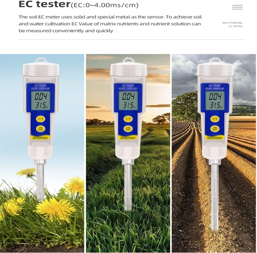 Soil Meter 2 in 1 Soil EC and Temperature Tester 0~4.00mS/cm Multipurpose Conductivity Tester with (Color : A, Size : One Size)