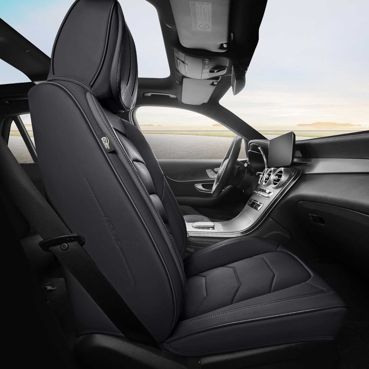 Universal Leather Car Seat Covers, Full Set Seat Covers for Cars Trucks SUV Pick-up, Black Waterproof Automotive Seat Covers Protectors Include Front and Rear (Black)
