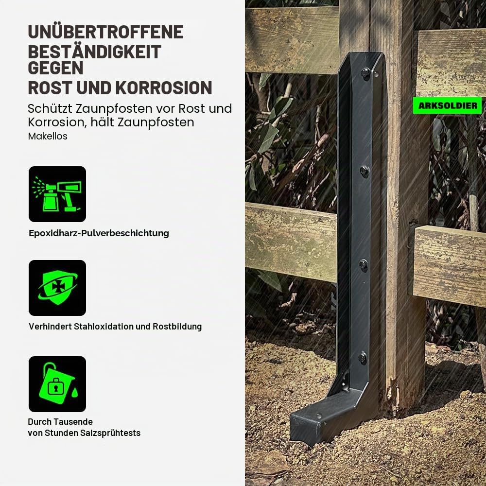 Zaunpfosten Reparaturset - für 9x9 & 10x10cm Holzpfosten, Massive Pfostenstütze aus 3mm Stahl zur Reparatur wackeliger Zäune - Installation ohne Graben ，2er-Pack