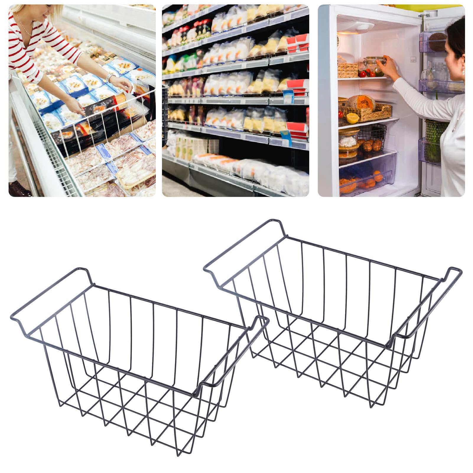 Cestelli per congelatore per congelatore a pozzetto, Contenitori per congelatore, Confezione da 2 cestelli per congelatore a pozzetto regolabili da appendere cestelli (39*20*20 cm)