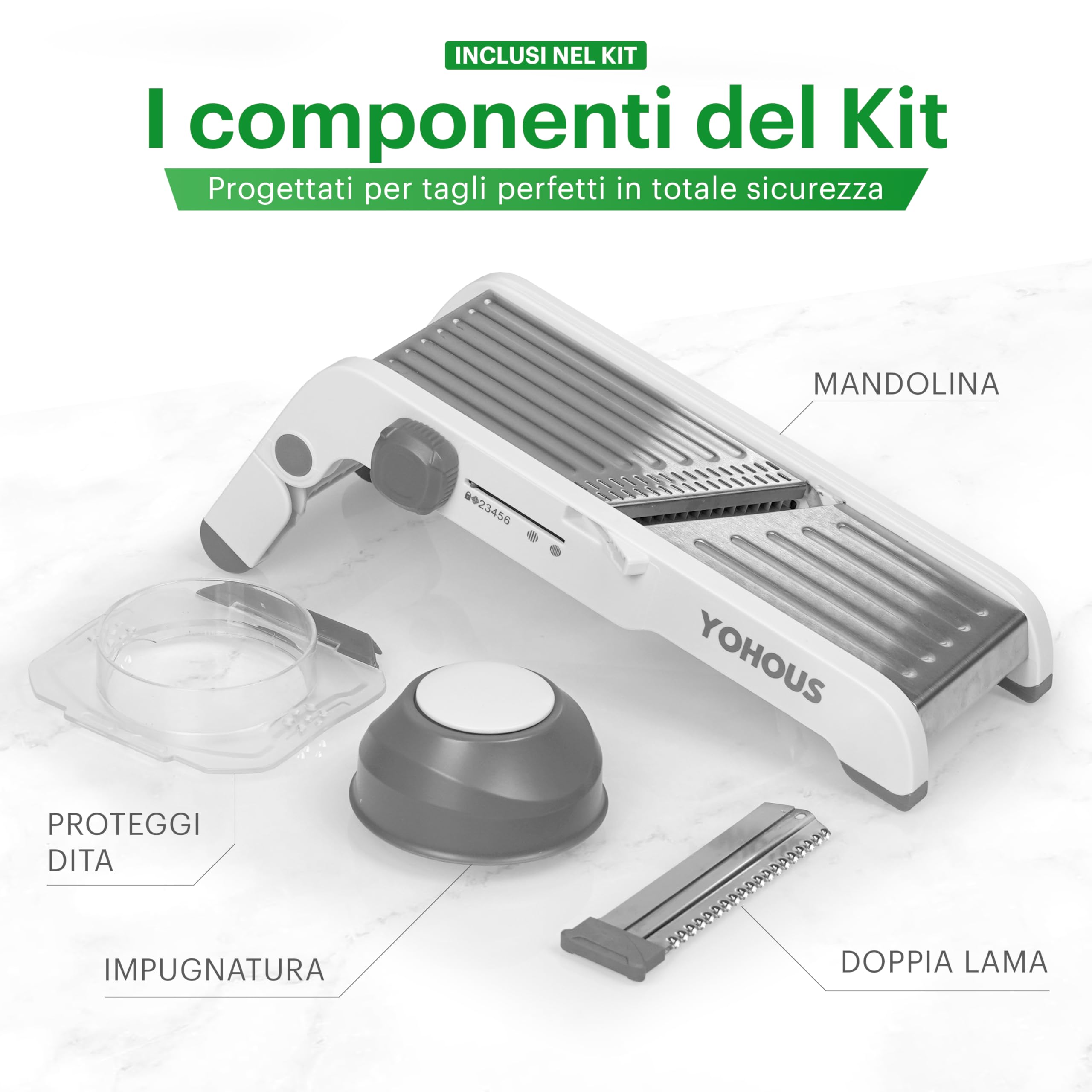 Mandolina per Verdure Professionale Regolabile - Taglia Verdure Manuale in Acciaio Inox - Affetta Verdure a Julienne, Cubetti e Fette Sottili