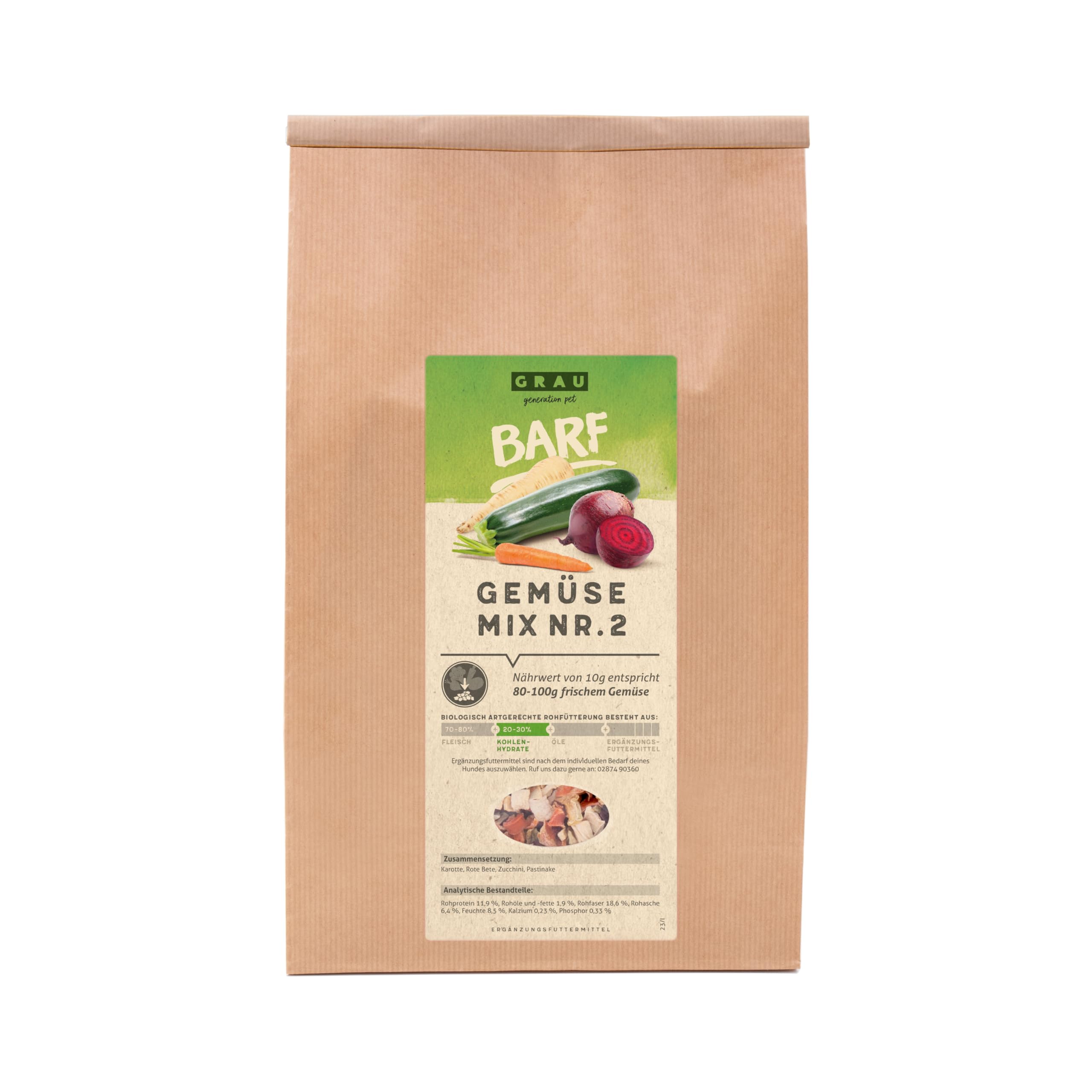 GRAU – das Original – Trockengemüsemischung zum BARFen für Hunde - Gemüsemix Mischung Nr. 2", 1er Pack (1 x 1,2 kg), Ergänzungsfuttermittel für Hunde