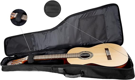 ROCKTILE 1/2 Classical Guitar Bag Padded Gig Bag Backpack Set 2 Outer Pockets Black