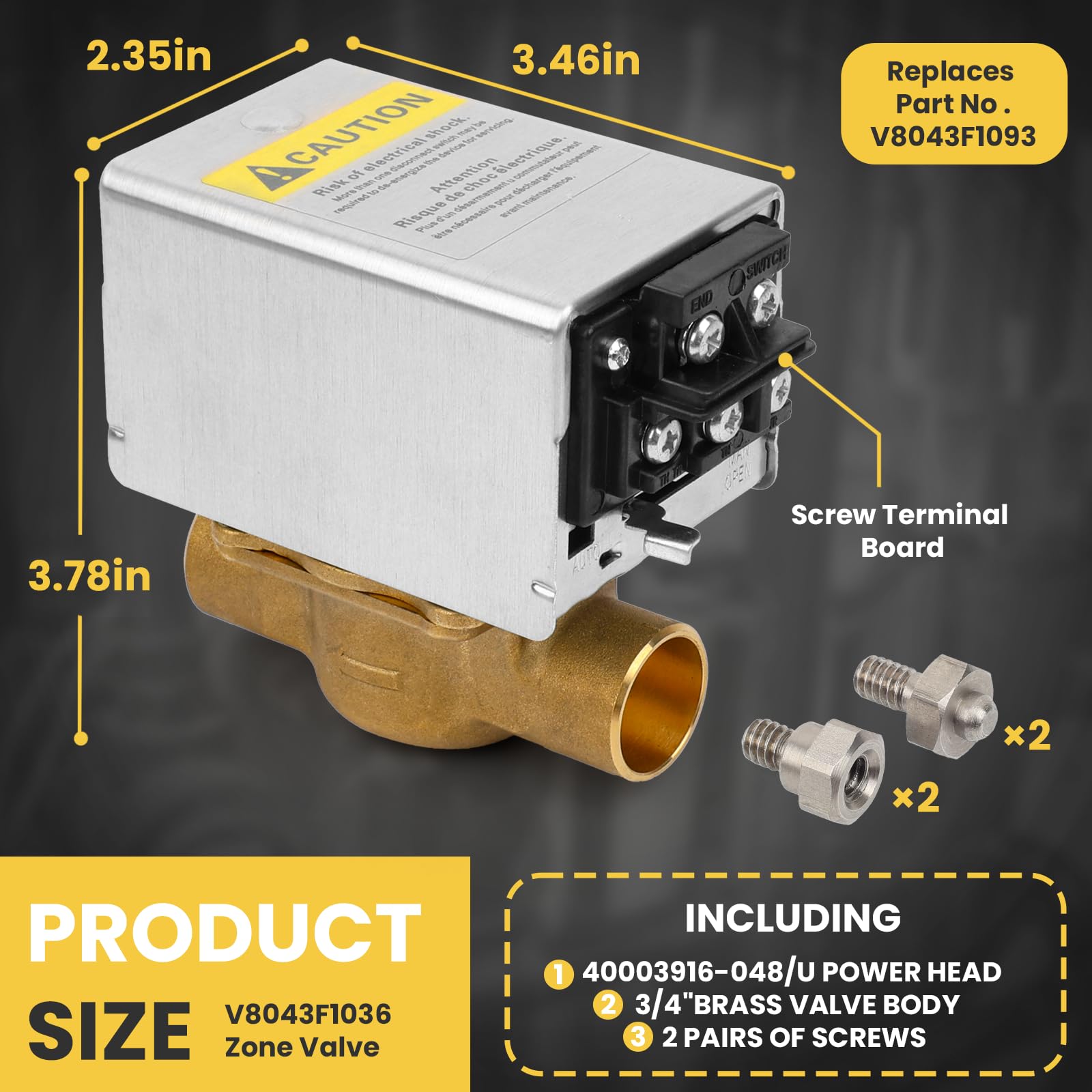 OEM V8043F1036 - Válvula de zona de sudor de 3/4 pulgadas con interruptor final, 24 V, 2 vías, normalmente cerrada, actuador de 4 cables, sustituye a V8043F1093, 40003916-048/U