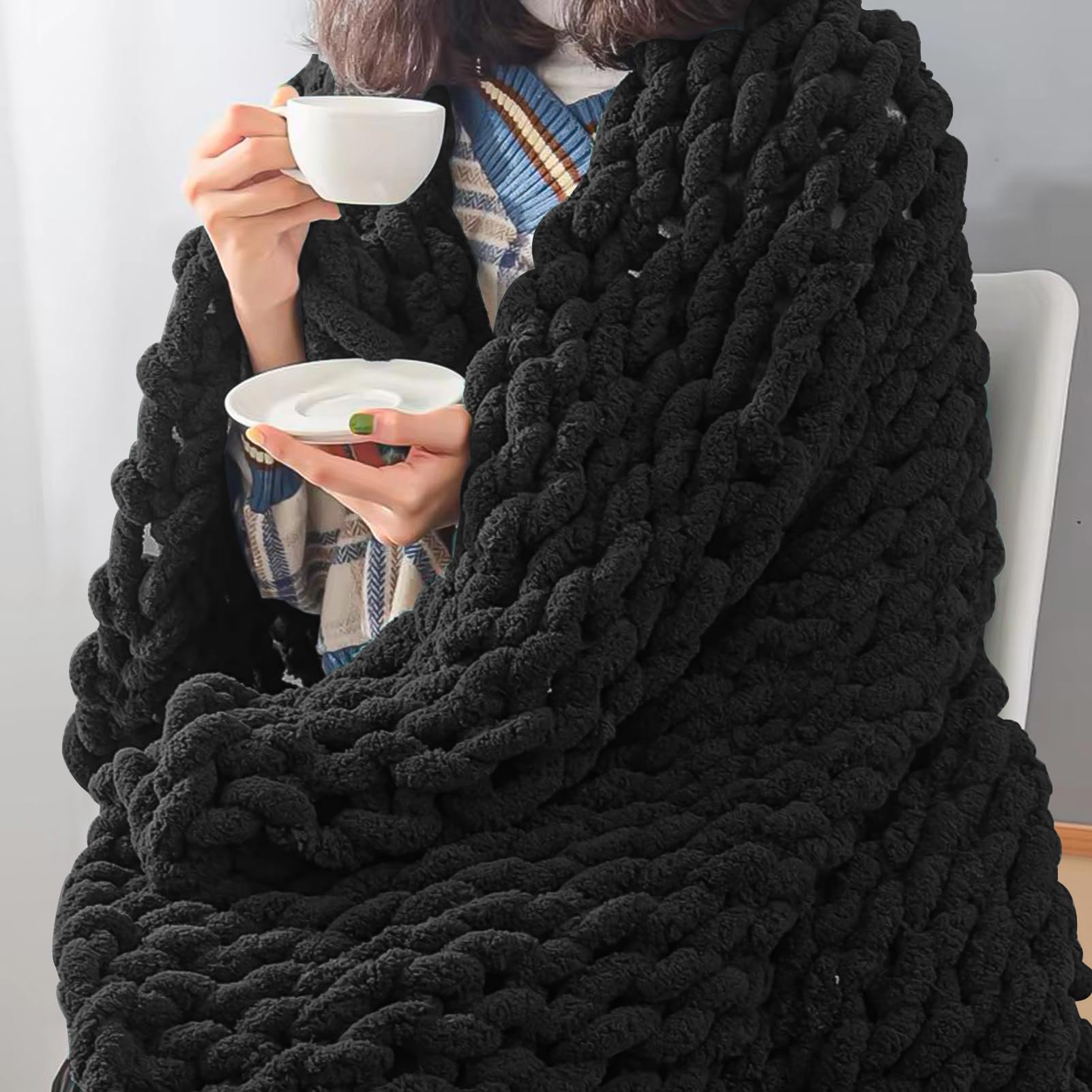 10 Stück schwarzes Jumbo-dickes Garn, Chenille-Garn zum Häkeln, grobes Garn zum Handstricken, weiche Plüschgarne, 240 m/1,998 g, super sperrige Decken-Häkelgarne