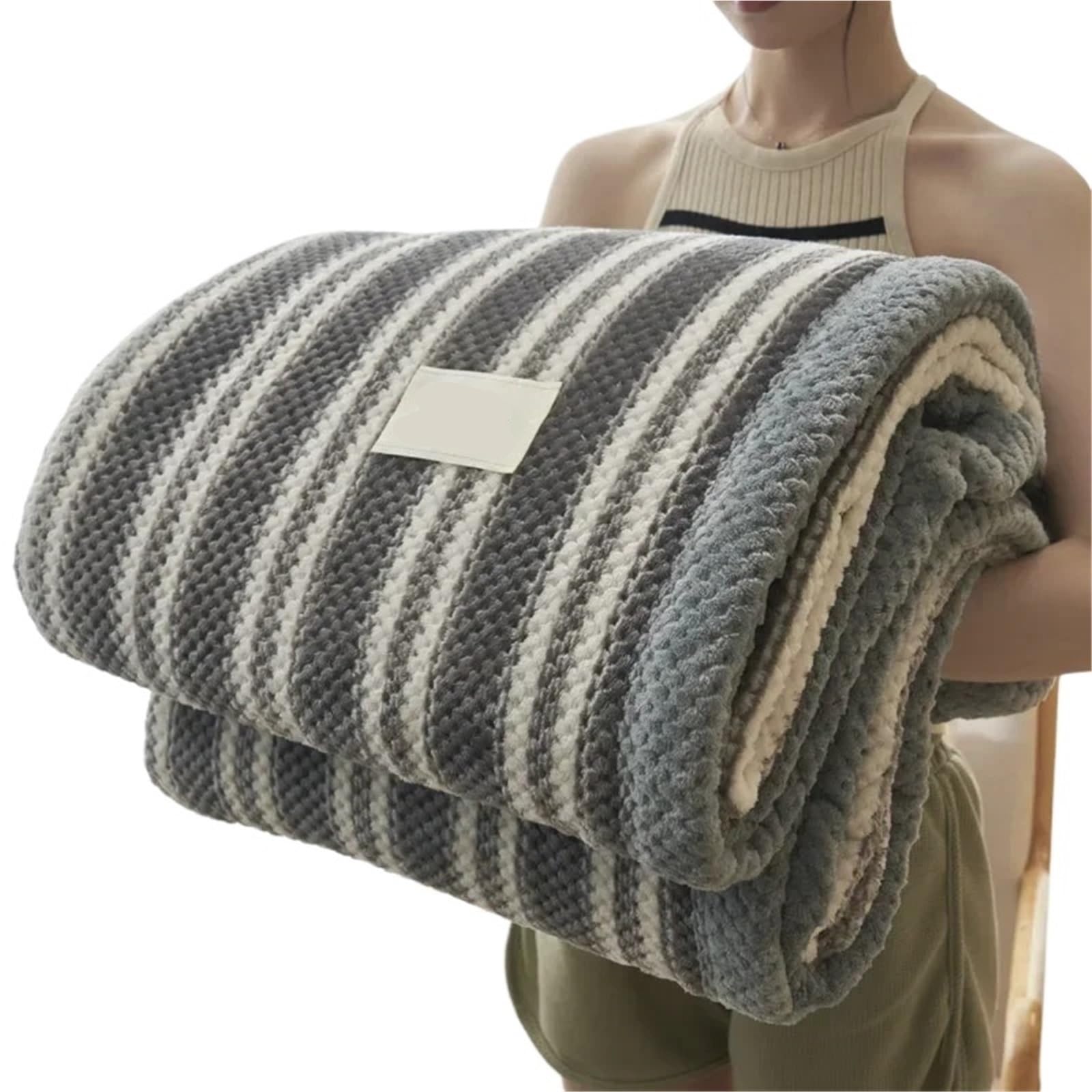 Bedspread Soft Chenille Knitted Blanket Machine Washable for Couch Bed(Gray Stripe,120x200cm 0.9kg)