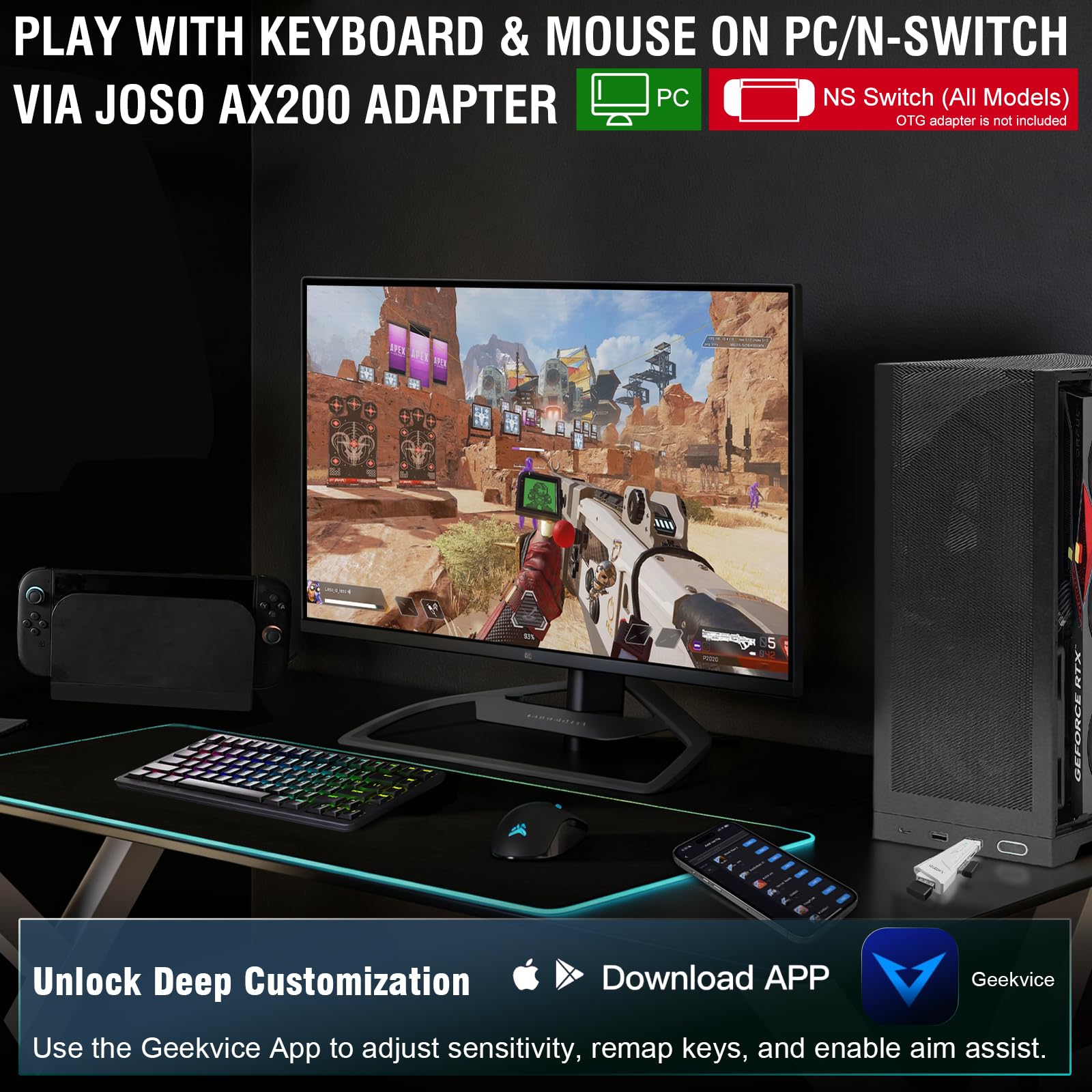 Joso AX200, KPC, funzione di ricarica dell'unità operativa, supporto associato, controllo di retromarcia, funzione di manovra intelligente, TPS, FPS, la versione perfetta di APEX, PUBG, gioco di