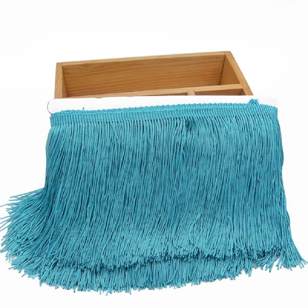 Yalulu 10 Meters Chainette Fringe Trim Lace Tassel, 15cm Wide Fringe Trim Ribbon for DIY Latin Dress Clothes Accessories (Blue-Green)