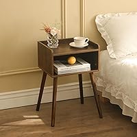 MaxSmeo Mid-Century Modern Nightstand with Storage - Rustic Brown Bedside End Table, Solid Wood Legs for Small Spaces