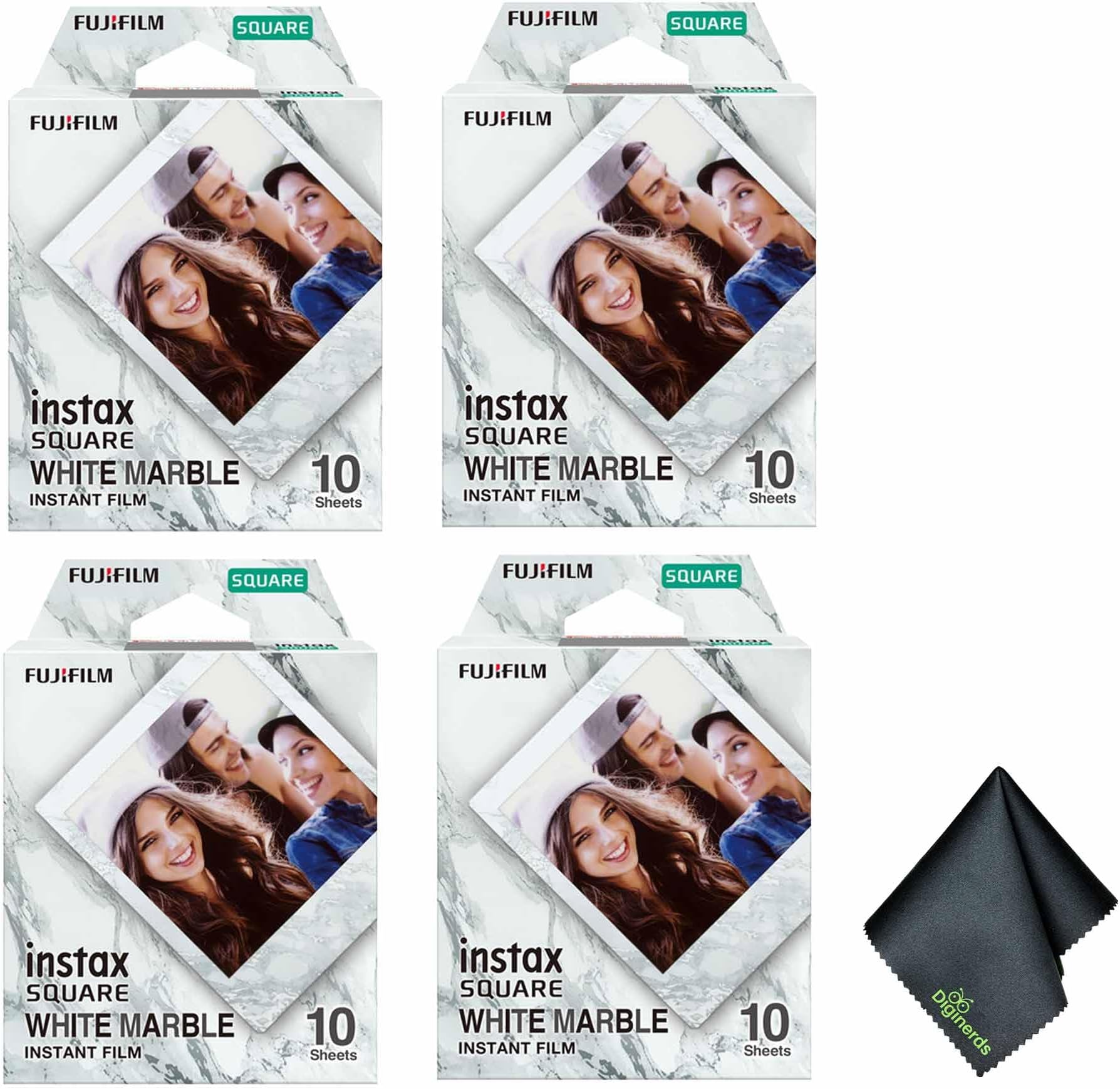 INSTAX Square White Marble Instant Film (40 Exposures) Bundle with Microfiber Cleaning Cloth