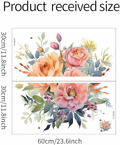 Miniatura 5 de Calcomanías de pared de flores de peonía coloridas, sacinora acuarela botánica floral, calcomanías de pared extraíbles de vinilo para despegar y
