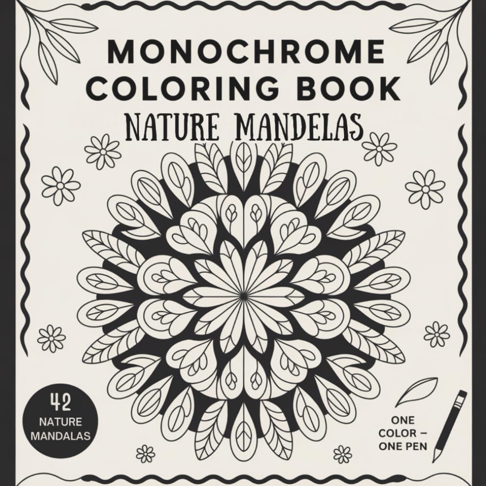 Nature Mandalas: A Mindful Monochrome Coloring Book for Adults – Still & Slow Black and White Minimalist Designs for Stress Relief and Mindful Coloring.