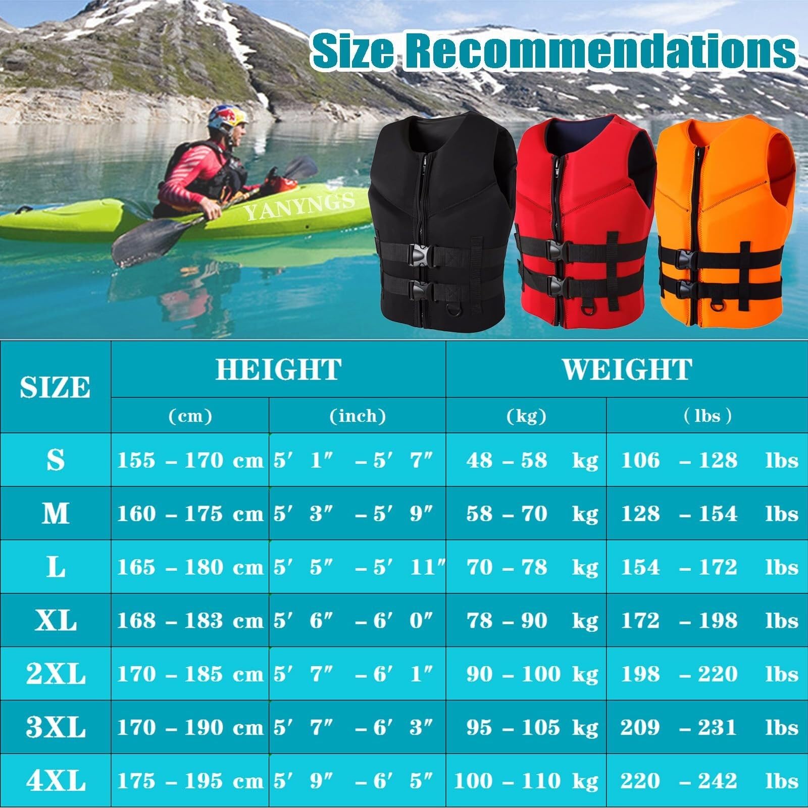 Chaleco de Kayak Unisex Alta Flotabilidad Ligero Neopreno Espuma EPE