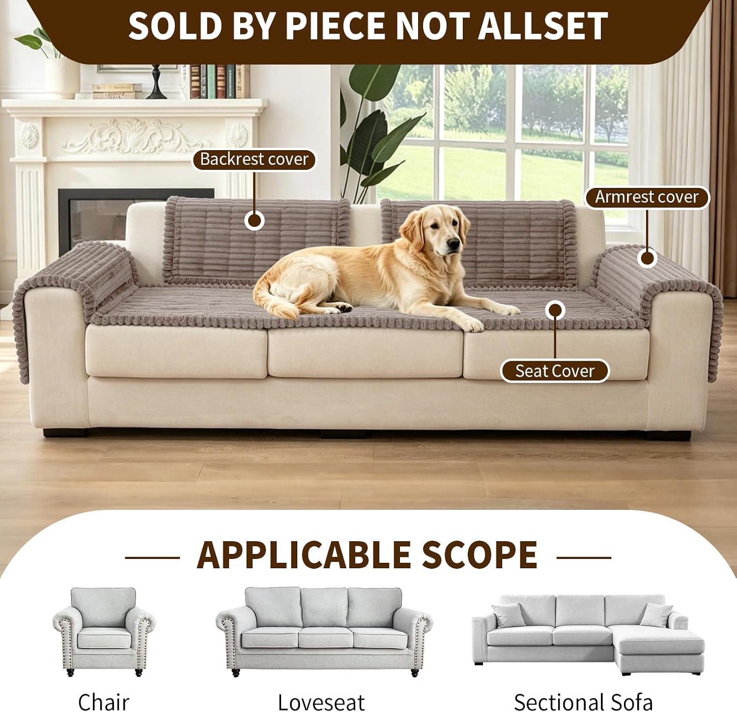 Leakproof Couch Cover for Dogs, Non Slip Washable Sofa Protector | Stain-Resistant Window Seat Cushions Chair Mat Car Seat Cover for Kids Pets (Khaki 21.6" x 21.6")