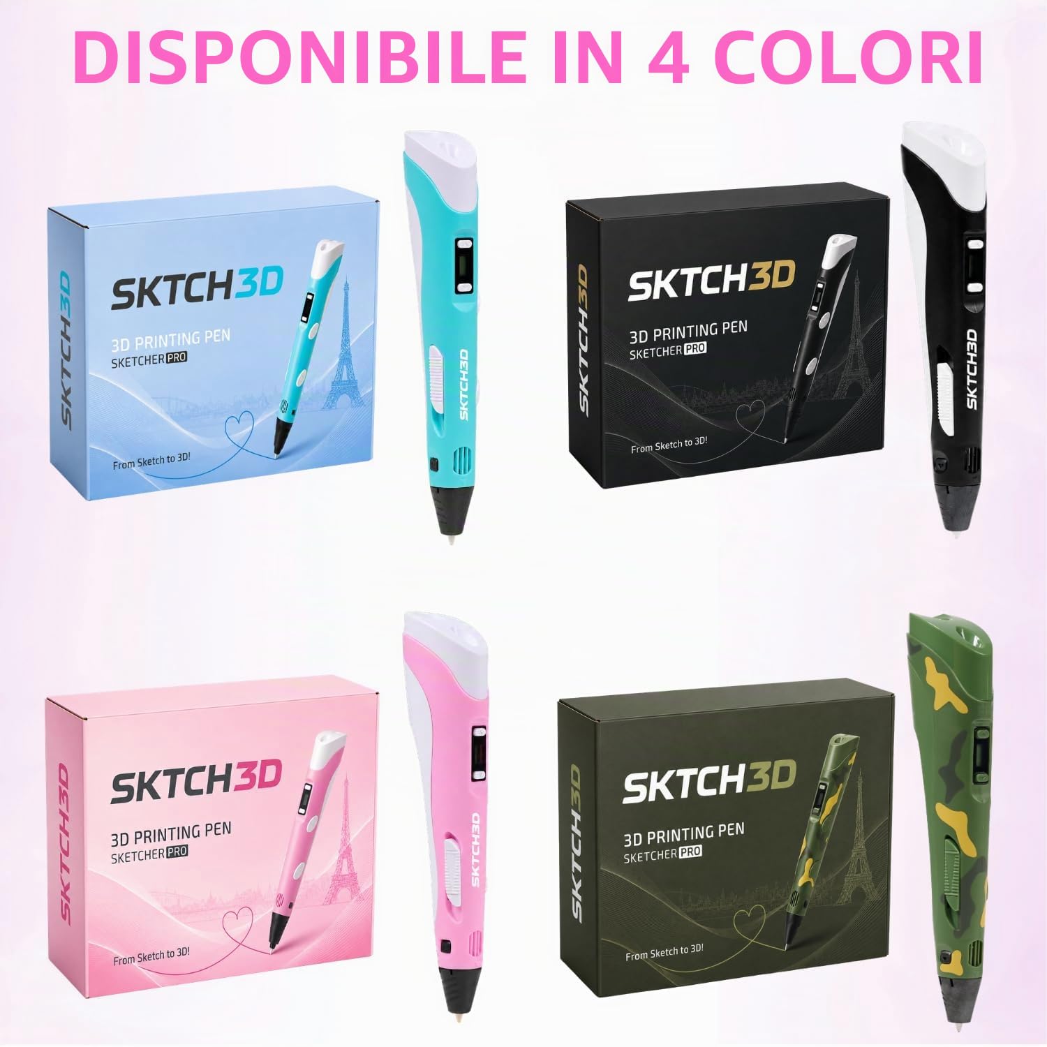 3D Pen con 50m di filamento PLA – Set iniziale professionale per penna 3D con 10 colori, adattatore USB, libro di modelli e istruzioni – Penna 3D per creativi, fai da te e disegno in 3D (Rosa