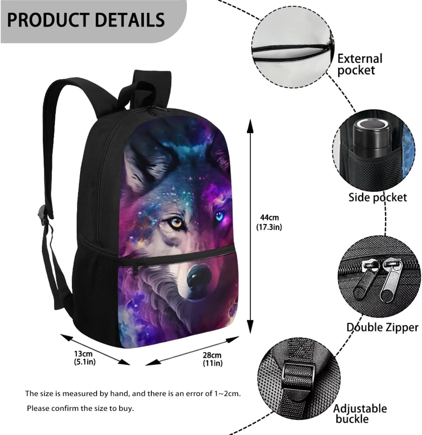 Upetstory Galaxy Wolf Backpack for Girls Boys Kids School Bag Set with Lunch Box Pencil Case Elementary Kindergarten Preschool Bookbag Water Bottle Sleeve Book Cover Keychain Travel Cycling