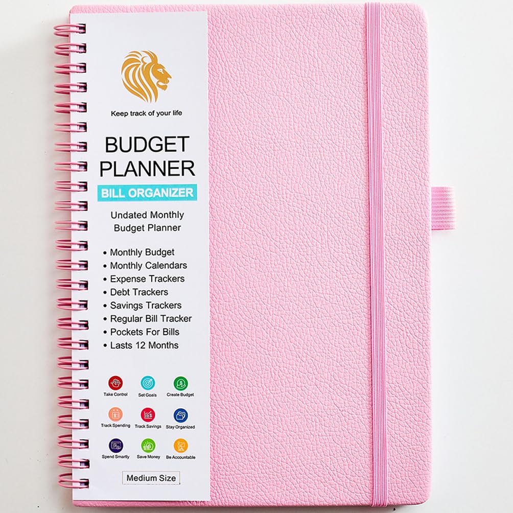 YOULIKE Budget Planner Expense Tracker - A5 Weekly Monthly Budgeting Organizer Bill Tracker - Lasts 1 Year Finance Logbook Accounts Notebook to Manage Your Money Effectively (Pink)