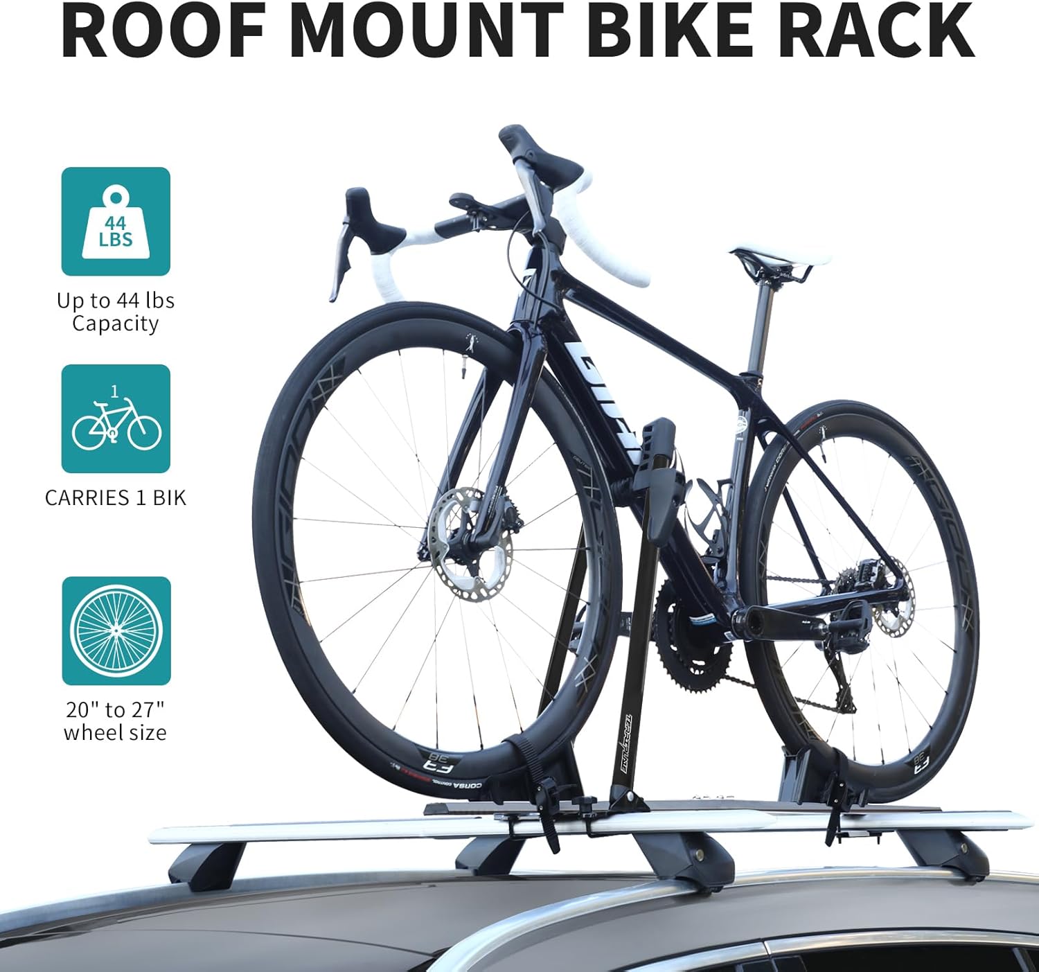 Roof Bike Rack Mount, Foldable Upright Bicycle Carrier, Lightweight Aluminum Bike Rack with Secure Locking, 1-Bike Rooftop Carrier for Car/SUV, Black
