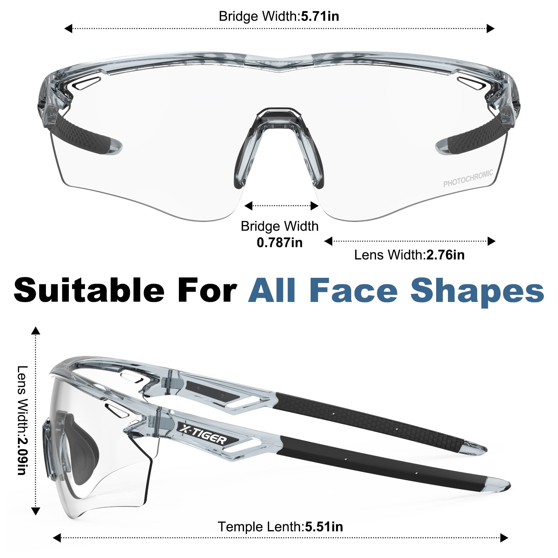 X-TIGER Photochrome Fahrradbrille Herren Damen UV400 Ideale Auto Selbsttönend Sonnenbrille für MTB, Radfahren, Outdoor Sport Hochwertige MTB Laufbrille