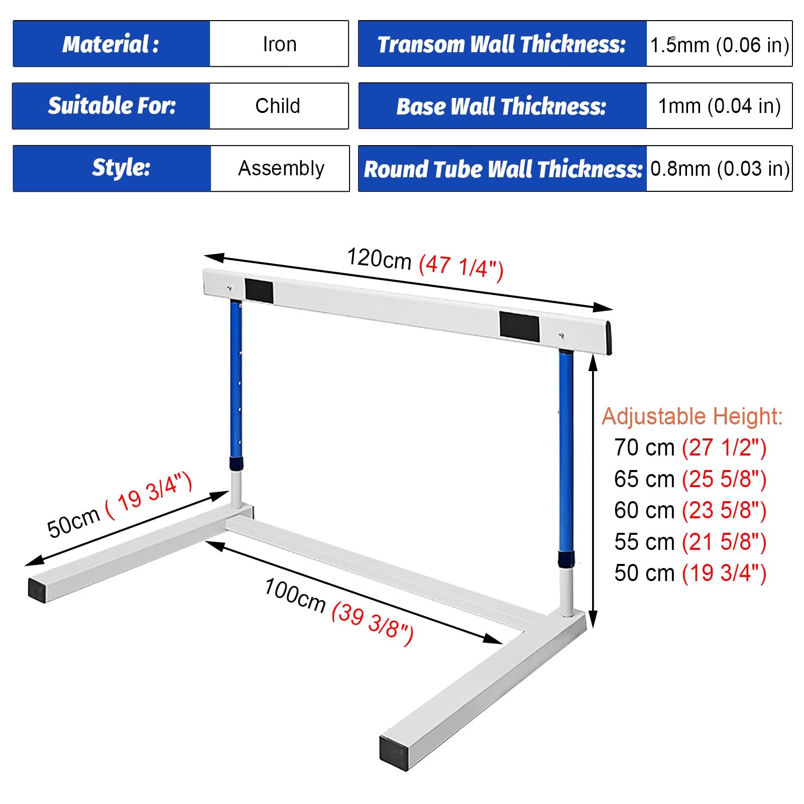 Vallas Entrenamiento Vallas de Salto Atlético de Alta Resistencia, Poste de Obstáculos Deportivos para Entrenamiento de Resistencia, Vallas de Práctica de Fútbol de Altura Ajustable(50-70 cm (19 3/4-2