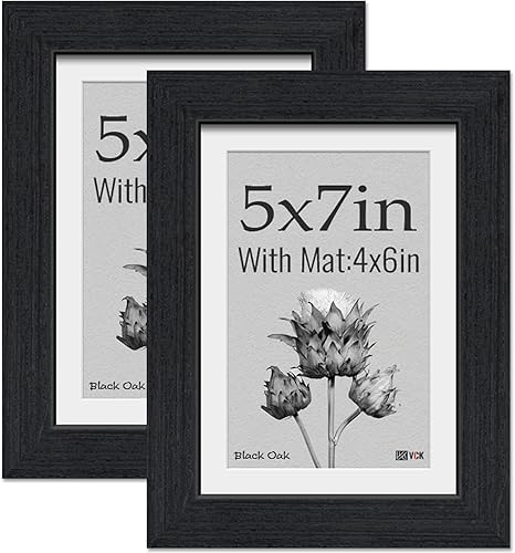 Miniatura 1 de VCK Portarretratos de 5 x 7, 2 unidades, grano de madera natural, roble negro y vidrio HD, para fotos de 4 x 6 con paspartú o 5 x 7 sin paspartú,