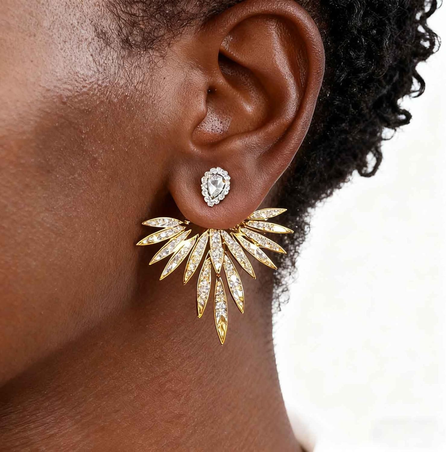 Andelaisi Boho Crystal Wing Ear Jacket Earrings Vintage CZ Angel Wing Earrings Gold Feather Wing Earrings Personalized Guardian Angel Stud Earrings Jewelry for Women - Image 2