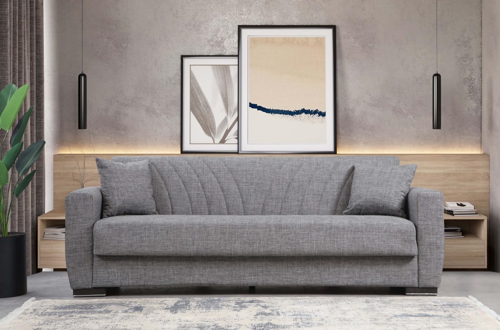 Divano Letto New York 3 Posti Grigio 210x75x80 cm Design Moderno