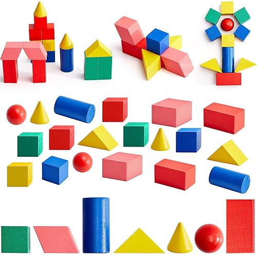 Deekin 70 Pcs Wood Geometric Solid Mini 3D Shapes Wooden