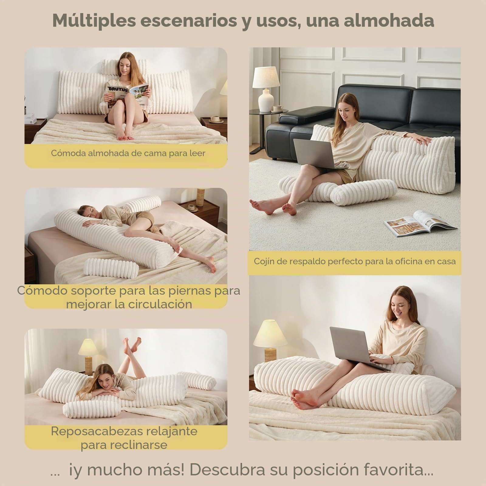 Z-Hom Cojín para Libros, cuña, cojín de Lectura para Cama y sofá, cojín de Espalda, práctico Compartimento Lateral, Cubierta extraíble, con Almohada Redonda (Variedad de Fibra Larga 150 * 50 * 20cm)