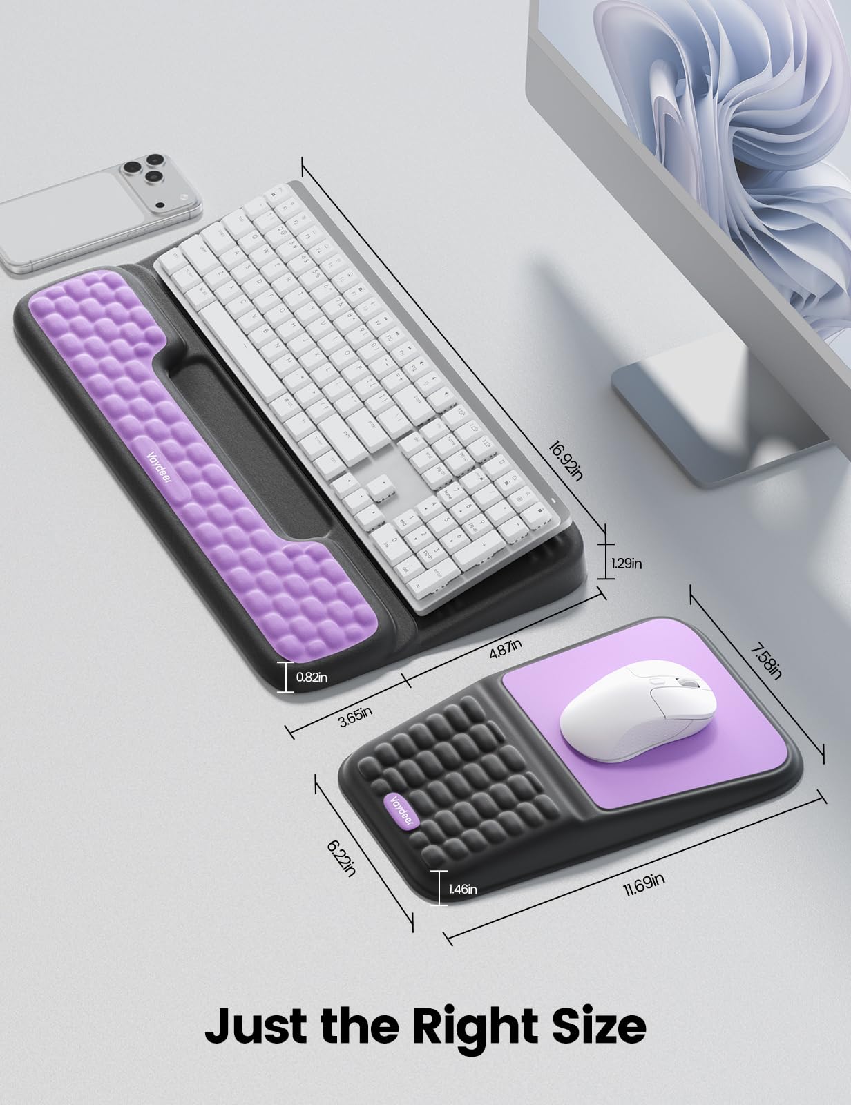 VAYDEER Set rehausseur de clavier et repose-poignet, Violet et noir