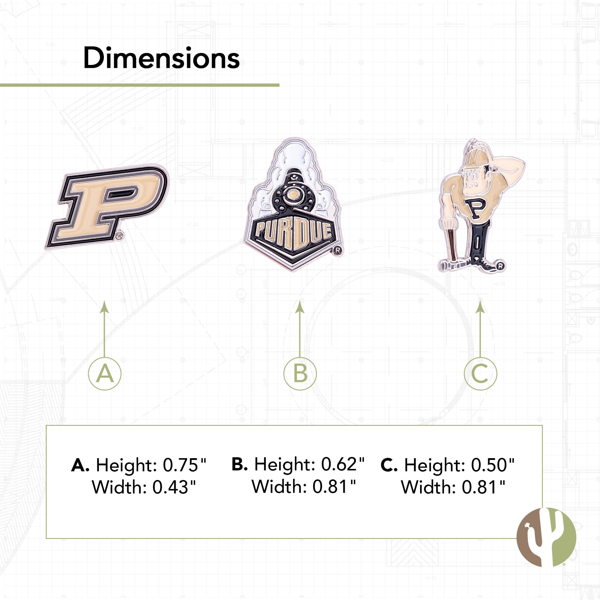 Desert Cactus Purdue University Lapel Pins 3 Pack Boilermakers Logo Enamel Made of Metal (Pin Set)