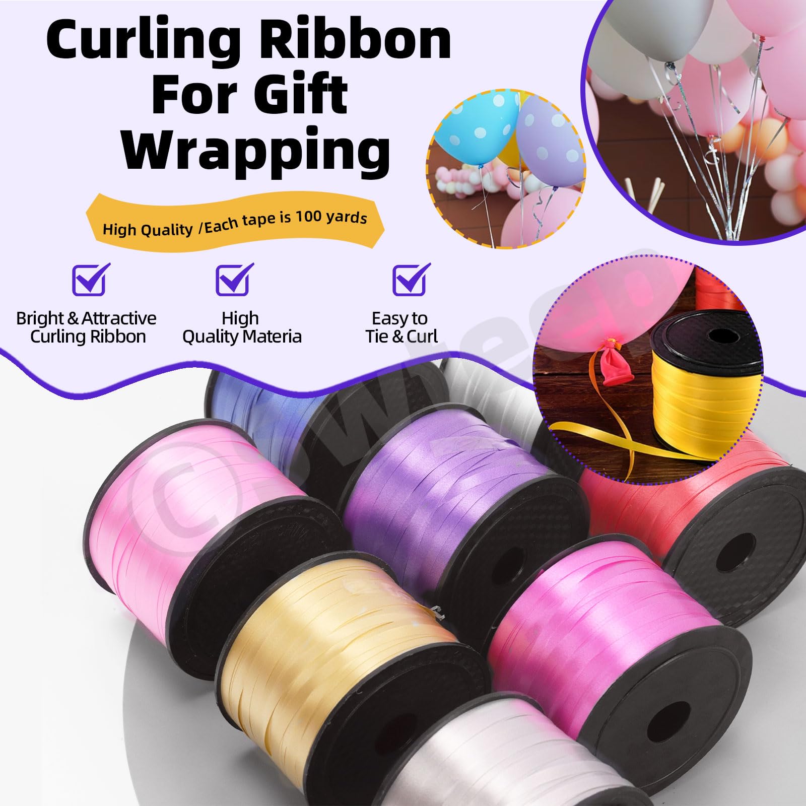 Swpeet 9Pcs 1/5" Wide x 100 Yards Curling Ribbon with Scissors Kit - Image 4