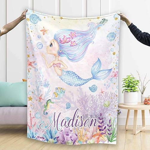Miniatura 5 de Artsadd Manta de sirena en blanco con nombre, regalos personalizados de sirena para niñas, regalos de cumpleaños para niños y niñas, 40 x 50 pulgadas