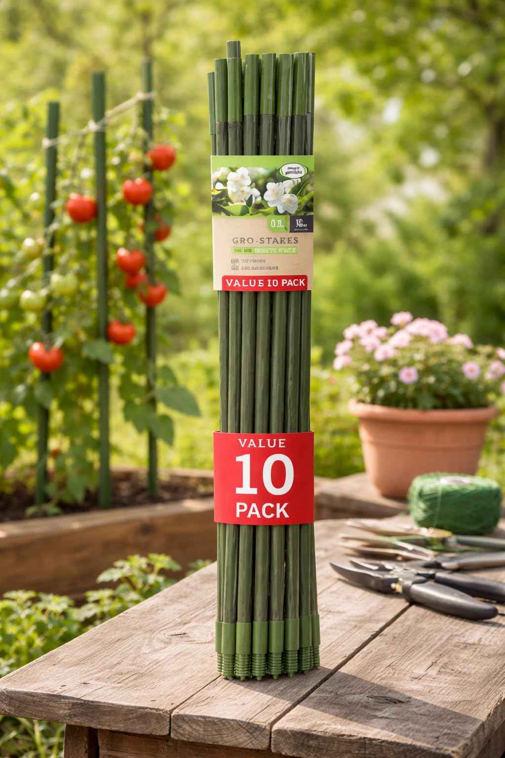 Garden Mile Green 10pc Extendable Plant Support Stakes, Adjustable Garden Canes, Iron PE Plant Support Sticks for Greenhouse Gardening, Tomato & Climbing Outdoor Plants