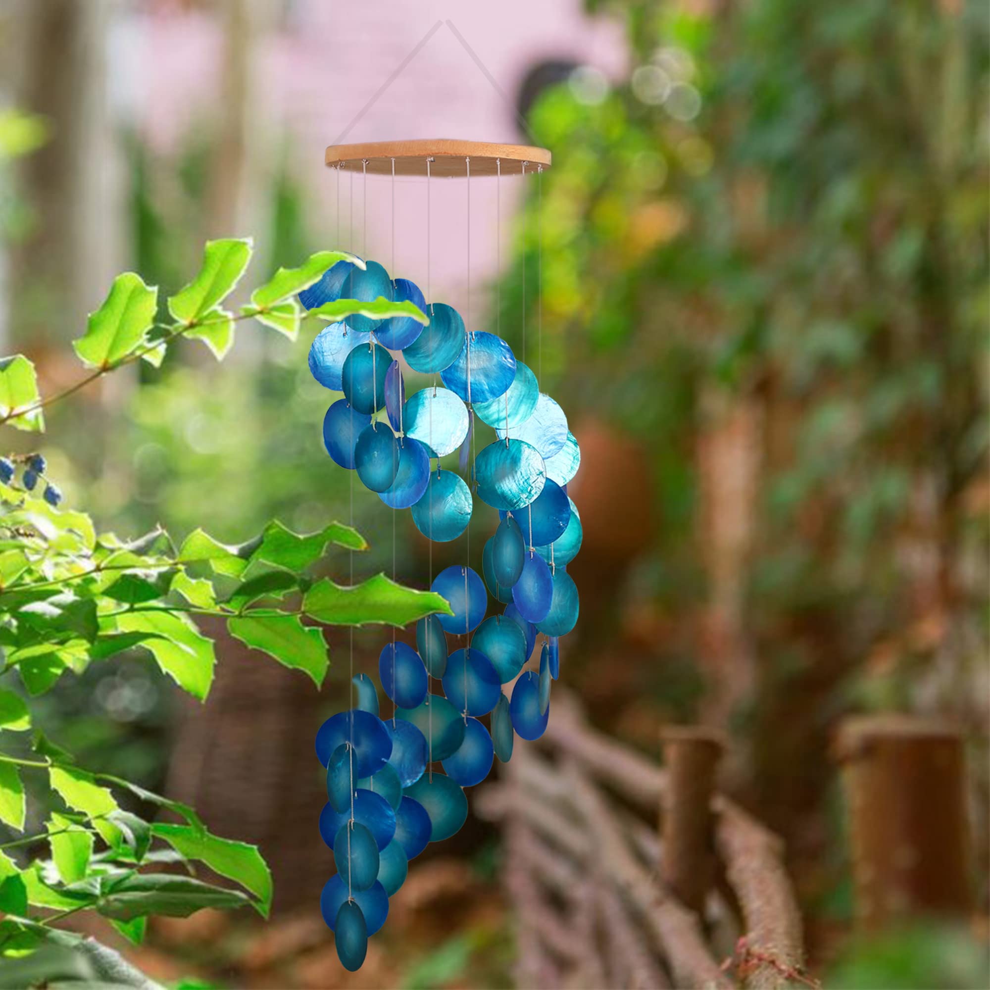 ART-CRAFT Capiz schelpketting slinger blauw als hangende decoratie voor ramen of decoratie woonkamer tuin decoratie lengte 70cm