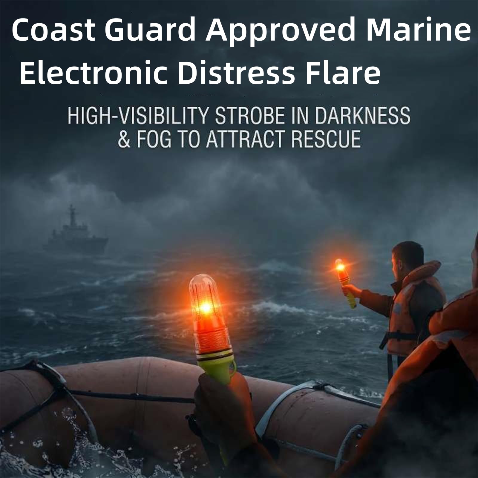 3 PCS Boat Flares,Coast Guard Approved Marine Electronic Distress Flare,Waterproof LED Emergency Signal Light for Fishing Boats,Buoys,Life Rafts (Blue+White)