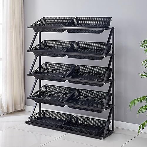 Miniatura 8 de Shelves 4/5 Tier Commercial Supermarket Fruit Rack Vegetable Shelf, Retail Display Rack, Large Capacity Snack Storage Basket for Pantry/Retail