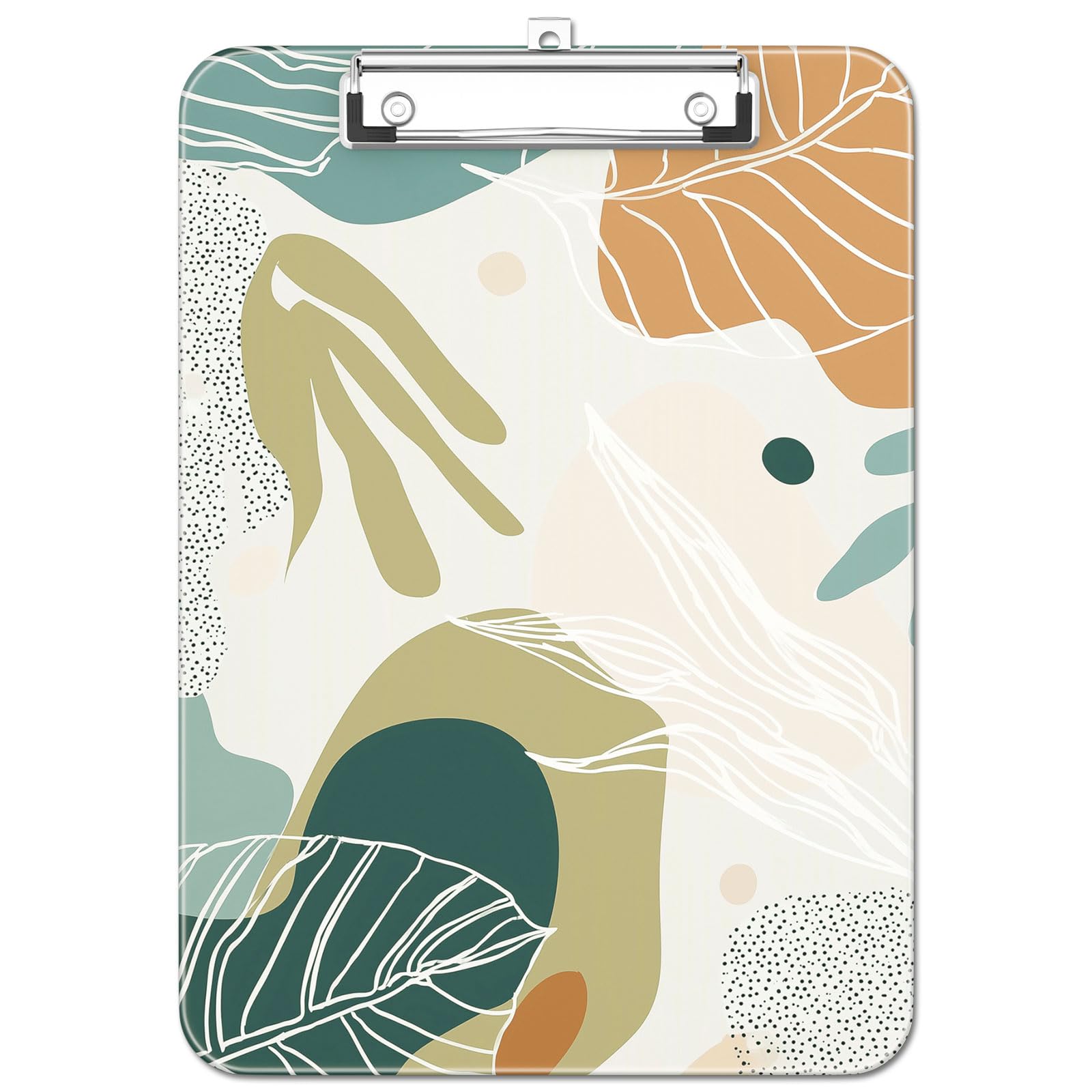 Luminzo Plastic Cute Clipboard, Low-Profile Metal Clip, A4 Letter Size 9 x 12.5 in, 8.5 x 11 Paper Clip Board for Teachers, Nurses, Classroom, Boho Leaves