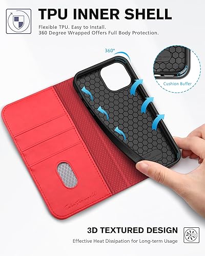 Miniatura 5 de TUCCH Funda para iPhone 13 5G, de piel sintética, con tapa tipo cartera, a prueba de golpes, con 3 ranuras para tarjetas, funda interior protectora